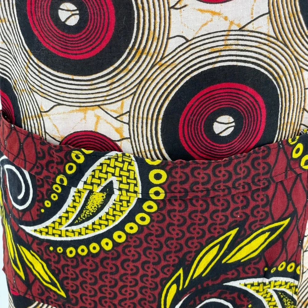 Dsenyo African Wax Print Apron Handmade in Malawi Red Black Geometric Paisley